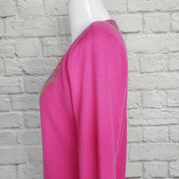 Ralph Lauren Black Label Embroidered Pink V-Neck Cashmere Sweater Size M - Picture 14 of 14